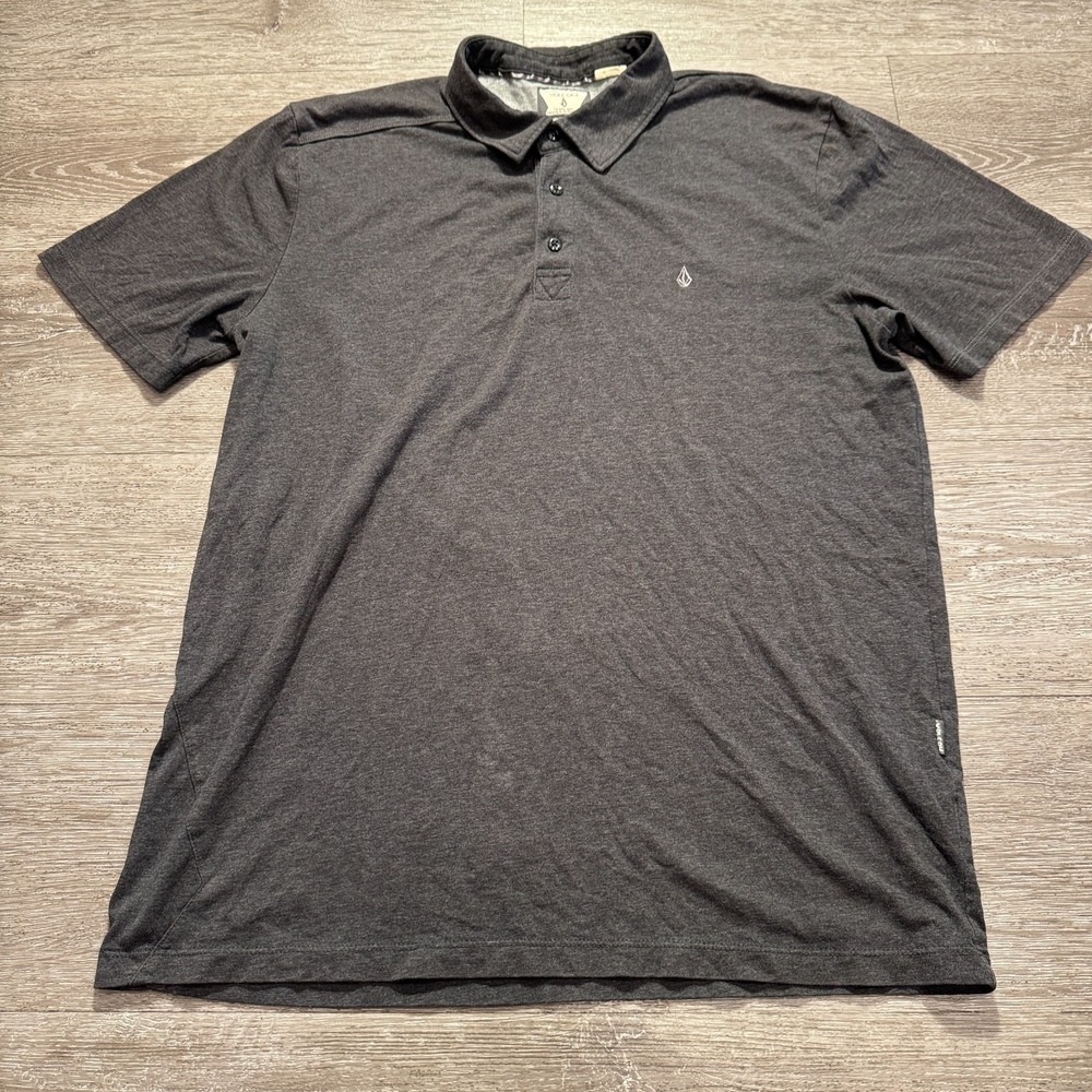 Vintage Volcom Polo Shirt Mens‎ Medium Gray Logo Short Sleeve Knit Skate Casual